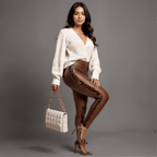 Calça Feminina Ding Casual de Couro
