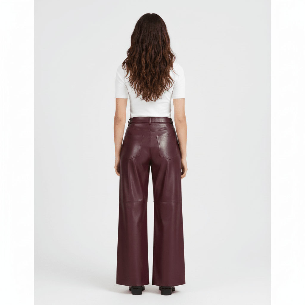 Calça Wide Leg em Couro Sintético Feminina de Cintura Alta