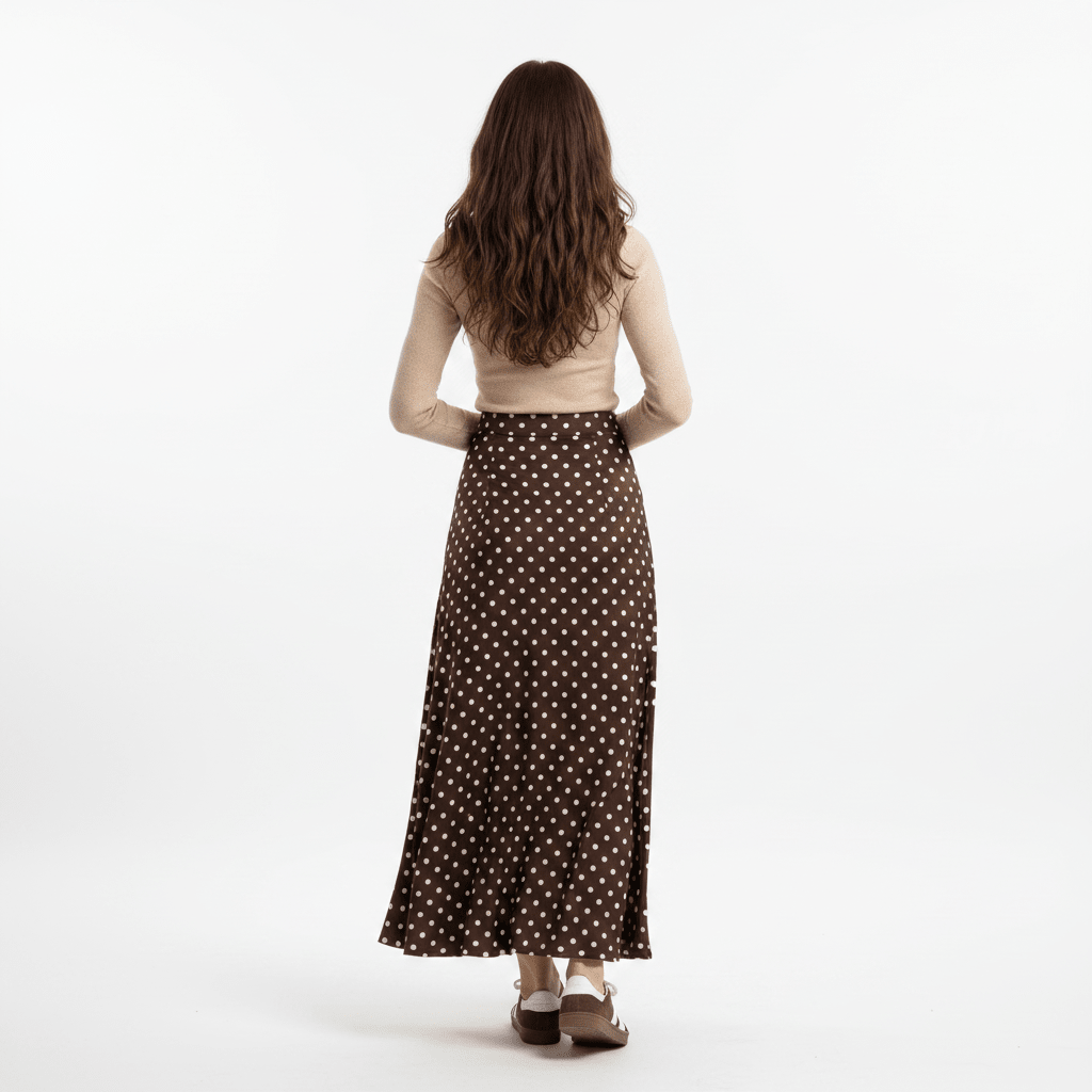 Saia Longa Feminina com Estampa Poá e Caimento Fluido