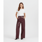 Calça Wide Leg em Couro Sintético Feminina de Cintura Alta