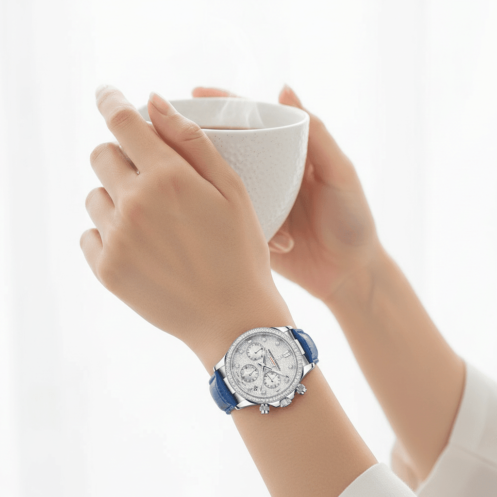 Relógio Pagani Design  Feminino Cronógrafo com Safira e Cristais Blue