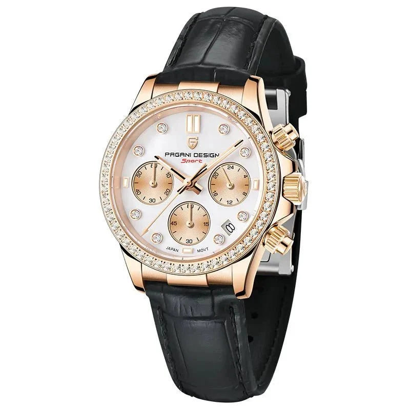 Relógio Pagani Design  Feminino Cronógrafo com Safira e Cristais Gold Black