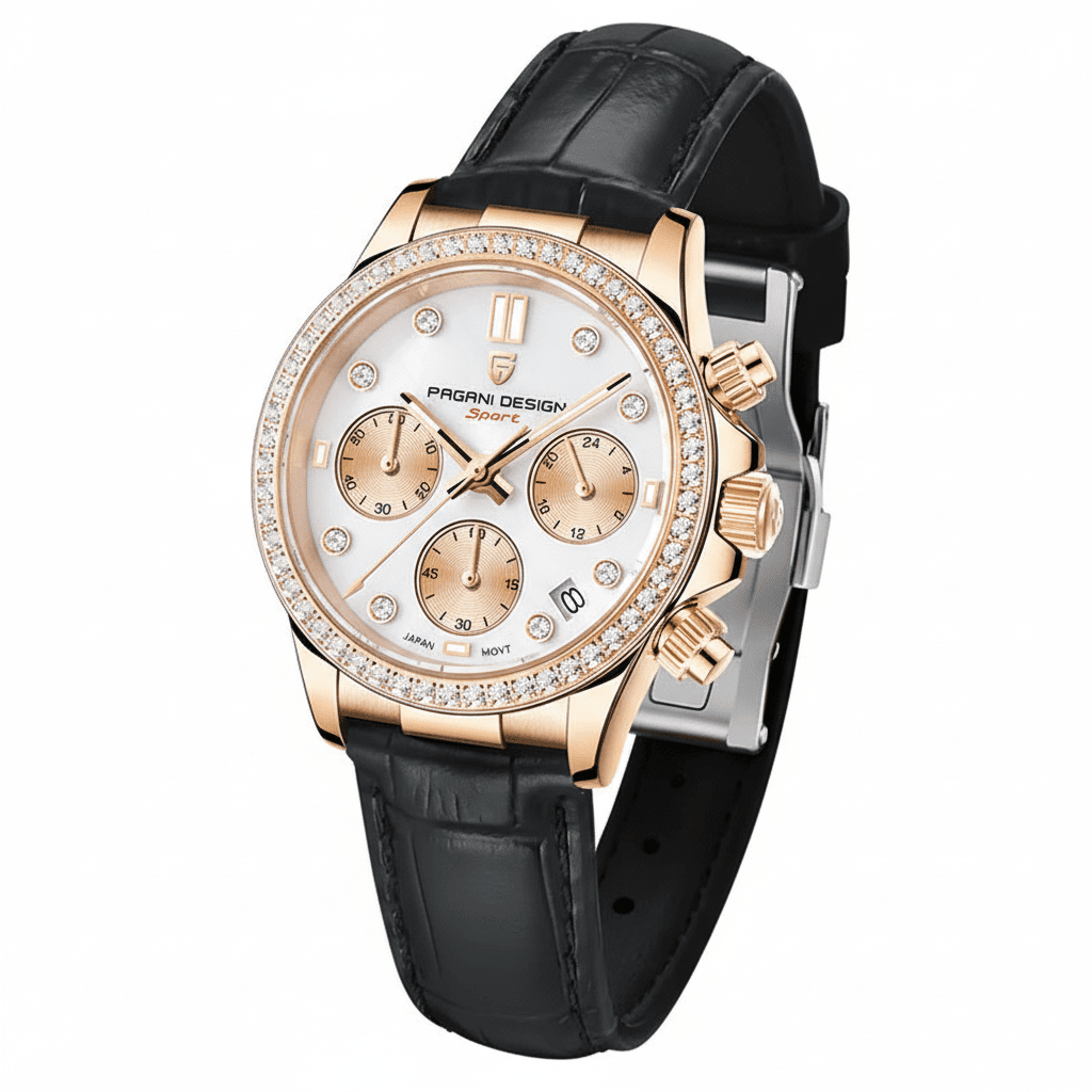 Relógio Pagani Design  Feminino Cronógrafo com Safira e Cristais Gold Black
