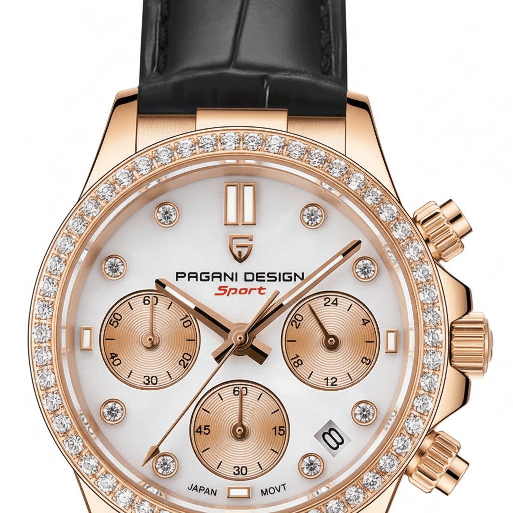 Relógio Pagani Design  Feminino Cronógrafo com Safira e Cristais Gold Black