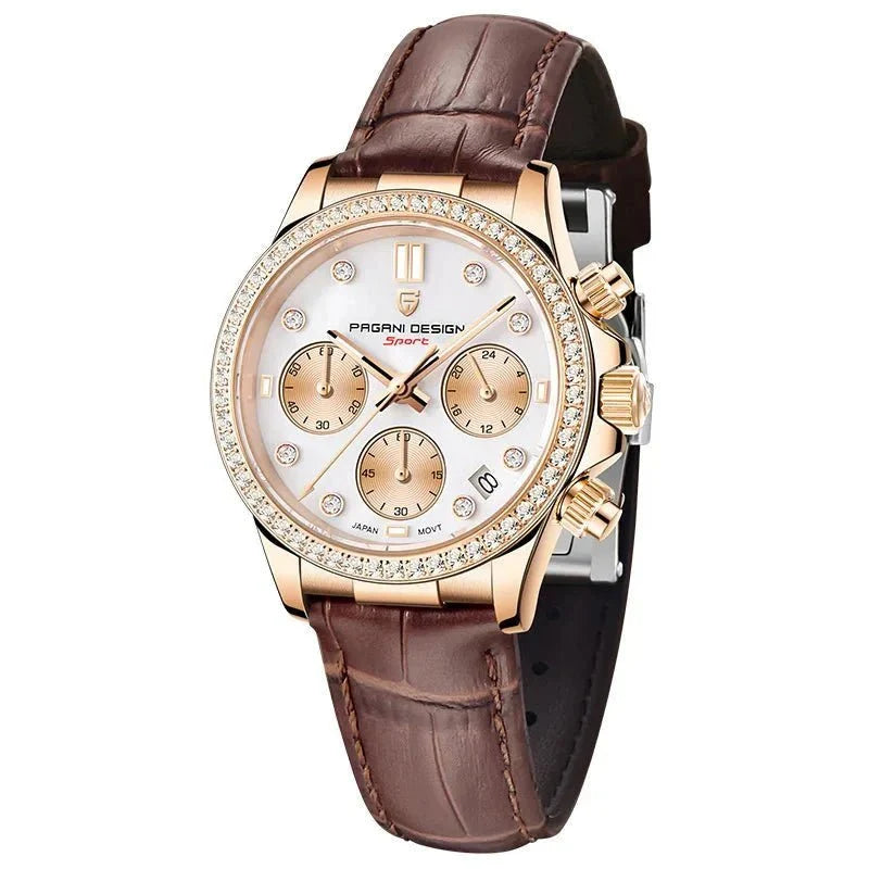 Relógio Pagani Design  Feminino Cronógrafo com Safira e Cristais Gold