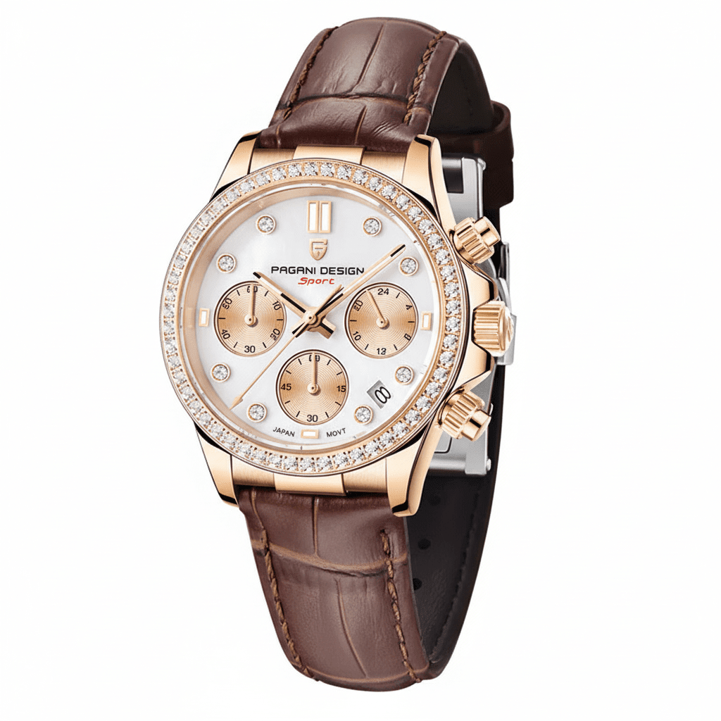 Relógio Pagani Design  Feminino Cronógrafo com Safira e Cristais Gold