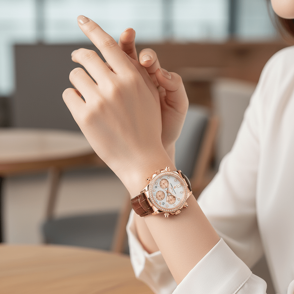Relógio Pagani Design  Feminino Cronógrafo com Safira e Cristais Gold