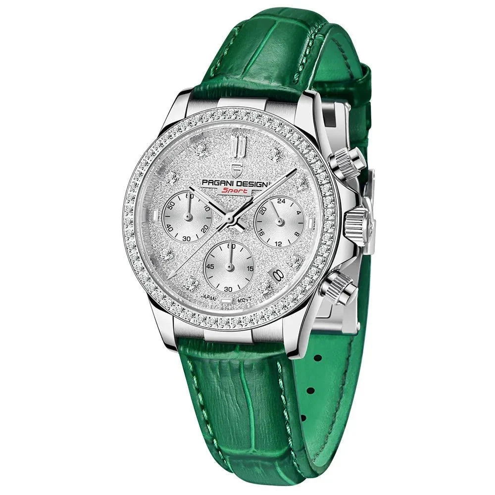Relógio Pagani Design  Feminino Cronógrafo com Safira e Cristais Green