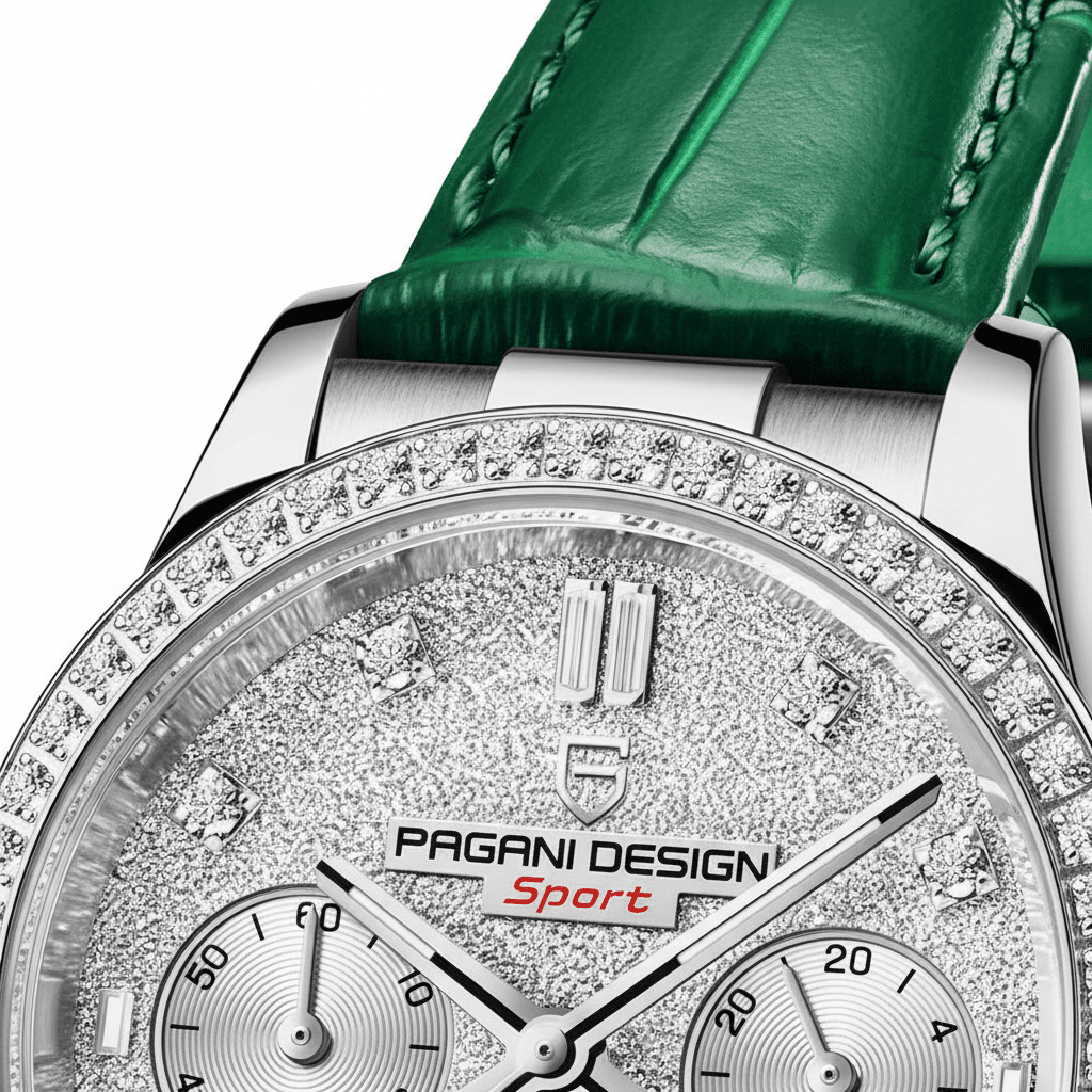 Relógio Pagani Design  Feminino Cronógrafo com Safira e Cristais Green