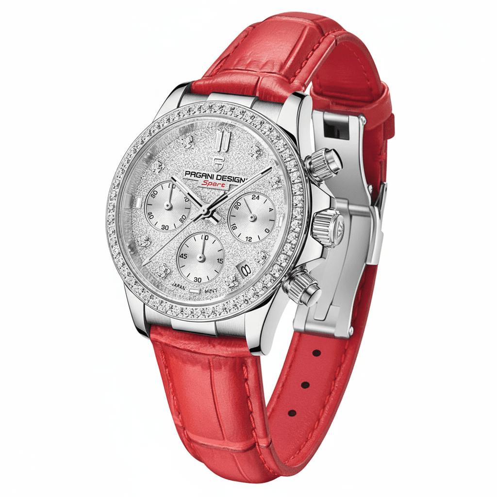 Relógio Pagani Design  Feminino Cronógrafo com Safira e Cristais Red