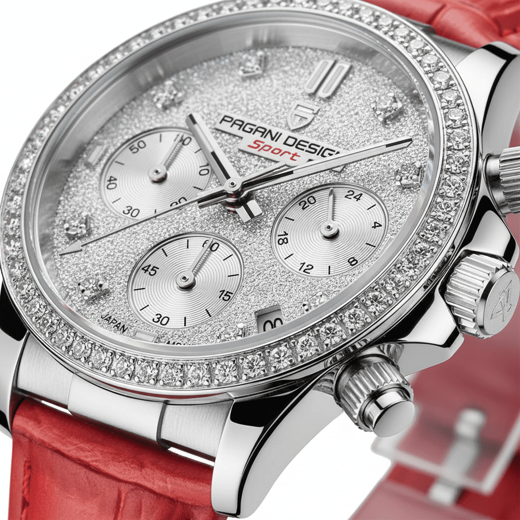 Relógio Pagani Design  Feminino Cronógrafo com Safira e Cristais Red