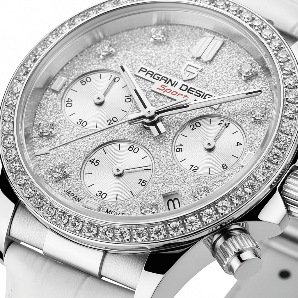 Relógio Pagani Design  Feminino Cronógrafo com Safira e Cristais white