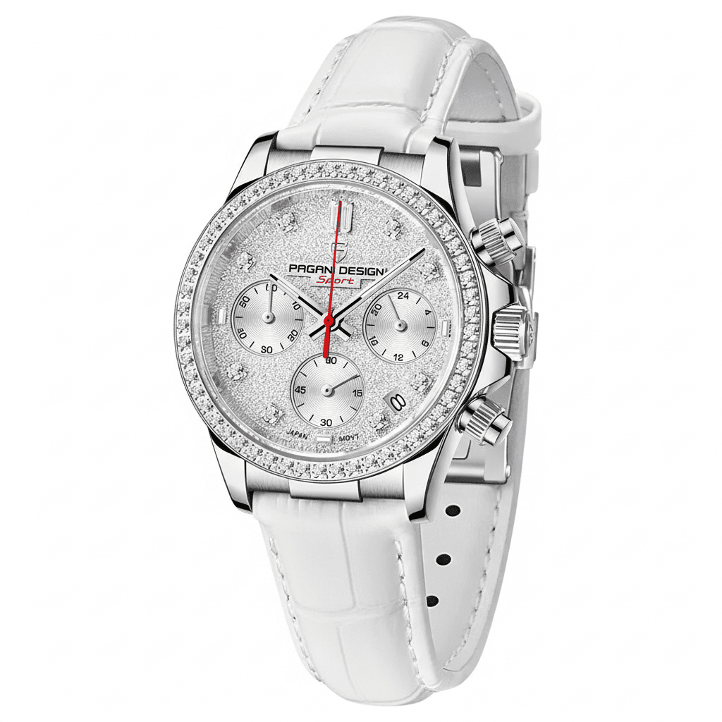 Relógio Pagani Design  Feminino Cronógrafo com Safira e Cristais white