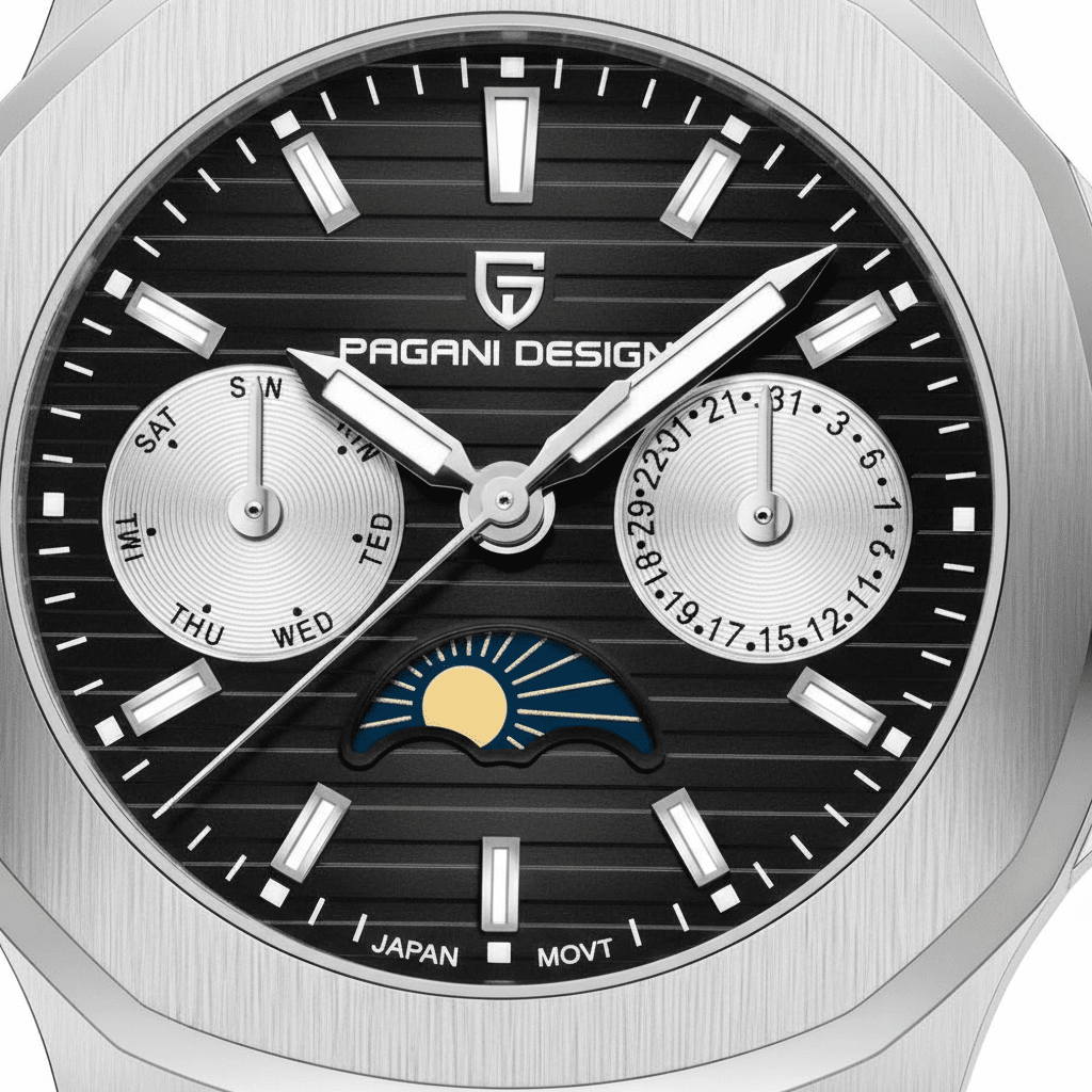 Relógio Pagani Design Feminino Fase da Lua e Safira Black