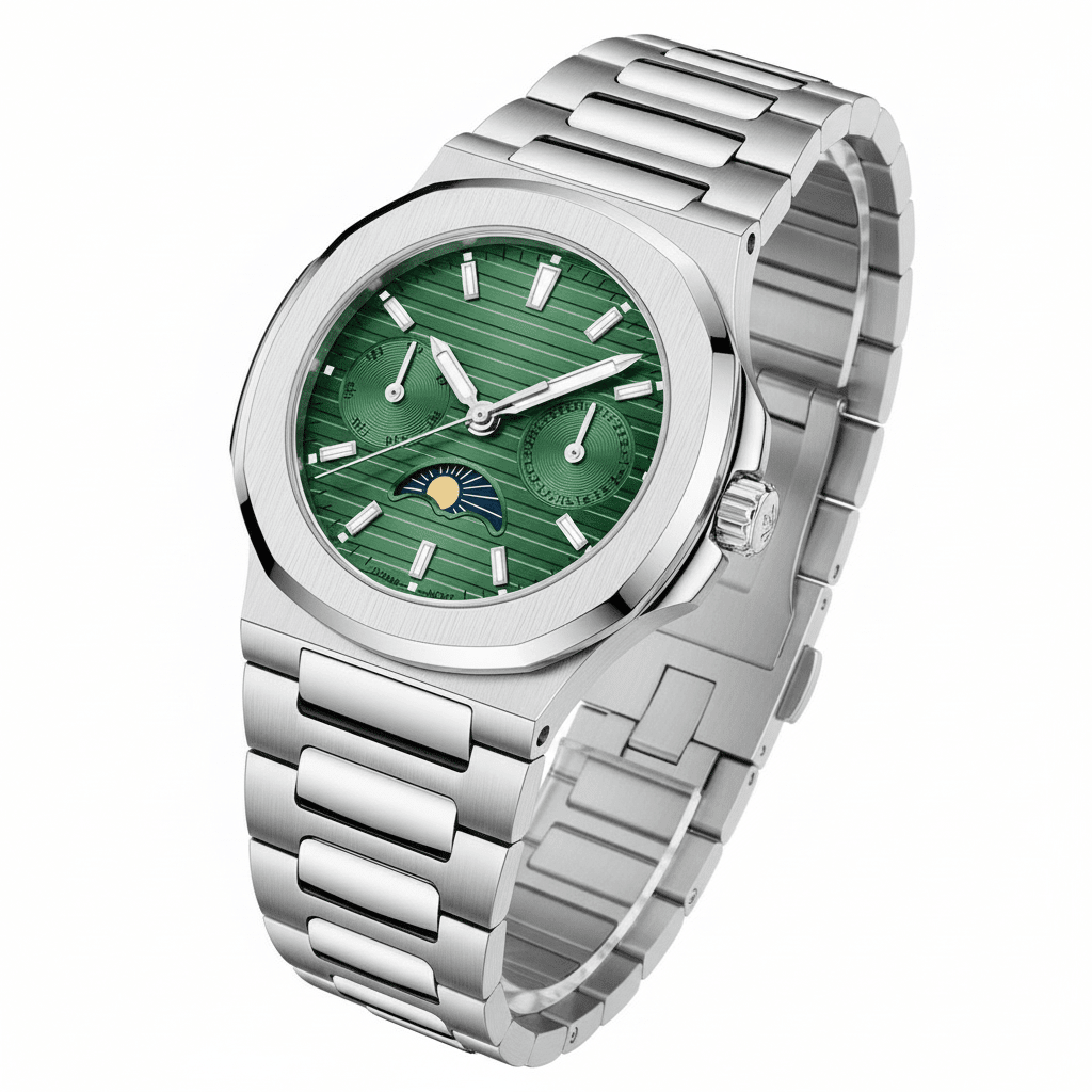 Relógio Pagani Design Feminino Fase da Lua e Safira Green