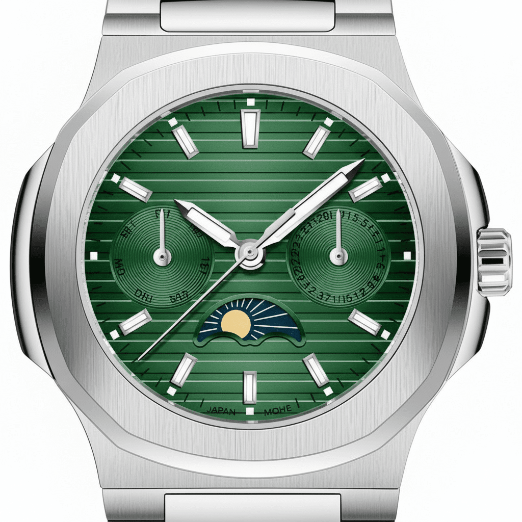 Relógio Pagani Design Feminino Fase da Lua e Safira Green