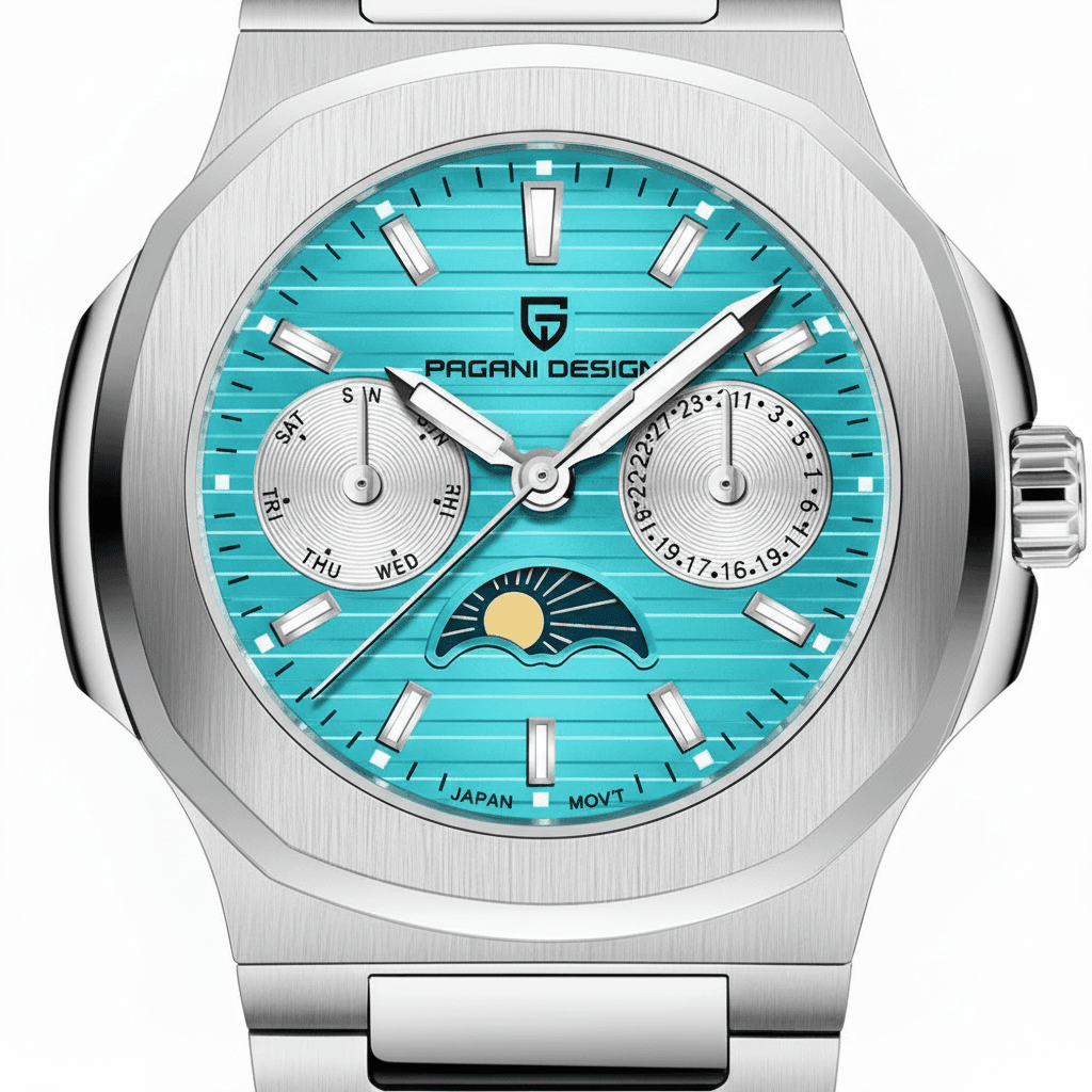 Relógio Pagani Design Feminino Fase da Lua e Safira Ice Blue