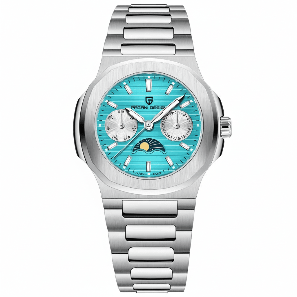 Relógio Pagani Design Feminino Fase da Lua e Safira Ice Blue