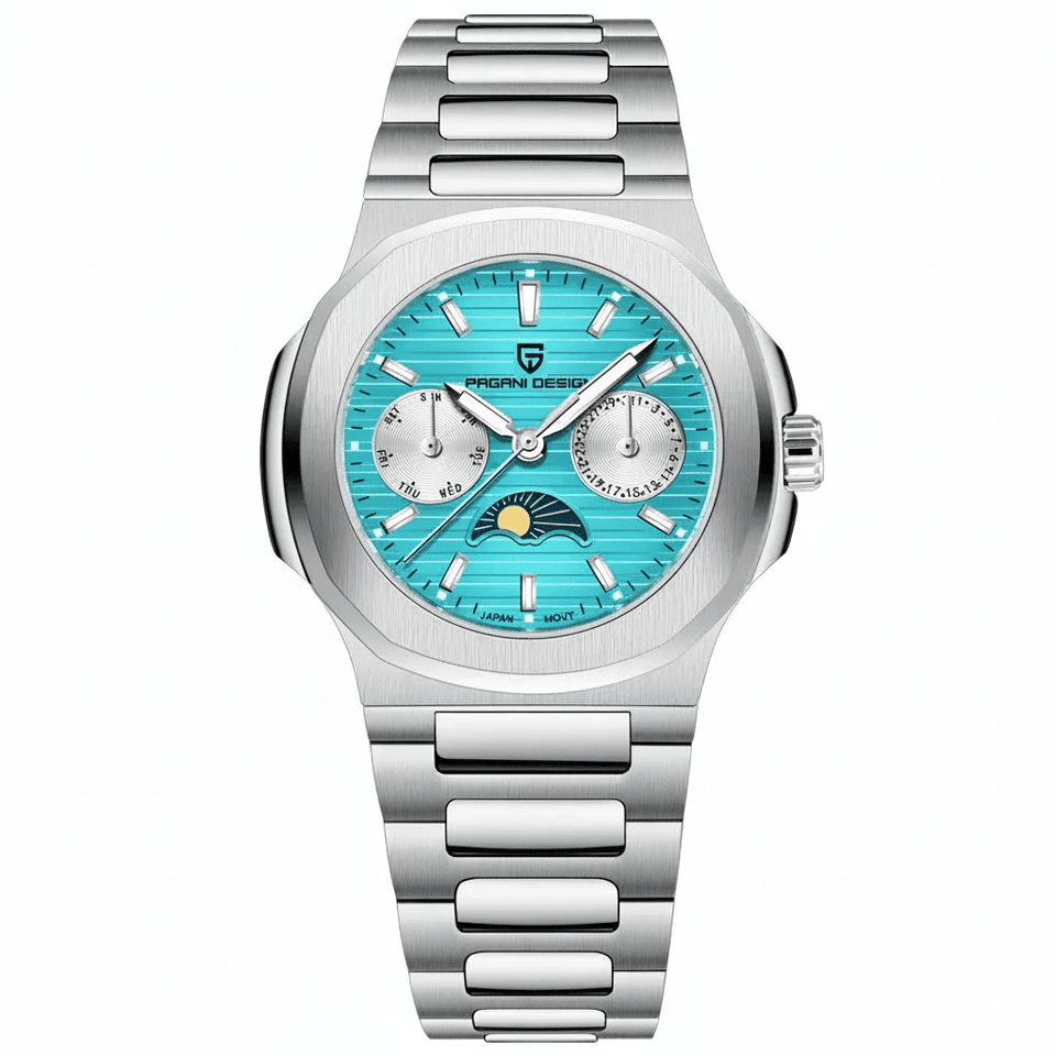 Relógio Pagani Design Feminino Fase da Lua e Safira Ice Blue