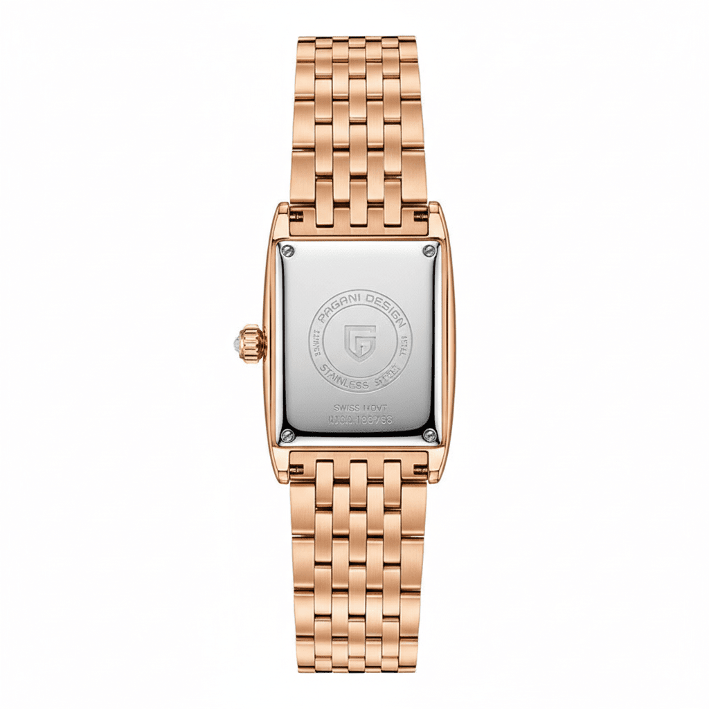 Relógio Pagani Design Feminino Retangular Safira e Cristais Gold Black