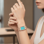 Relógio Pagani Design Feminino Retangular Safira e Cristais Gold Blue
