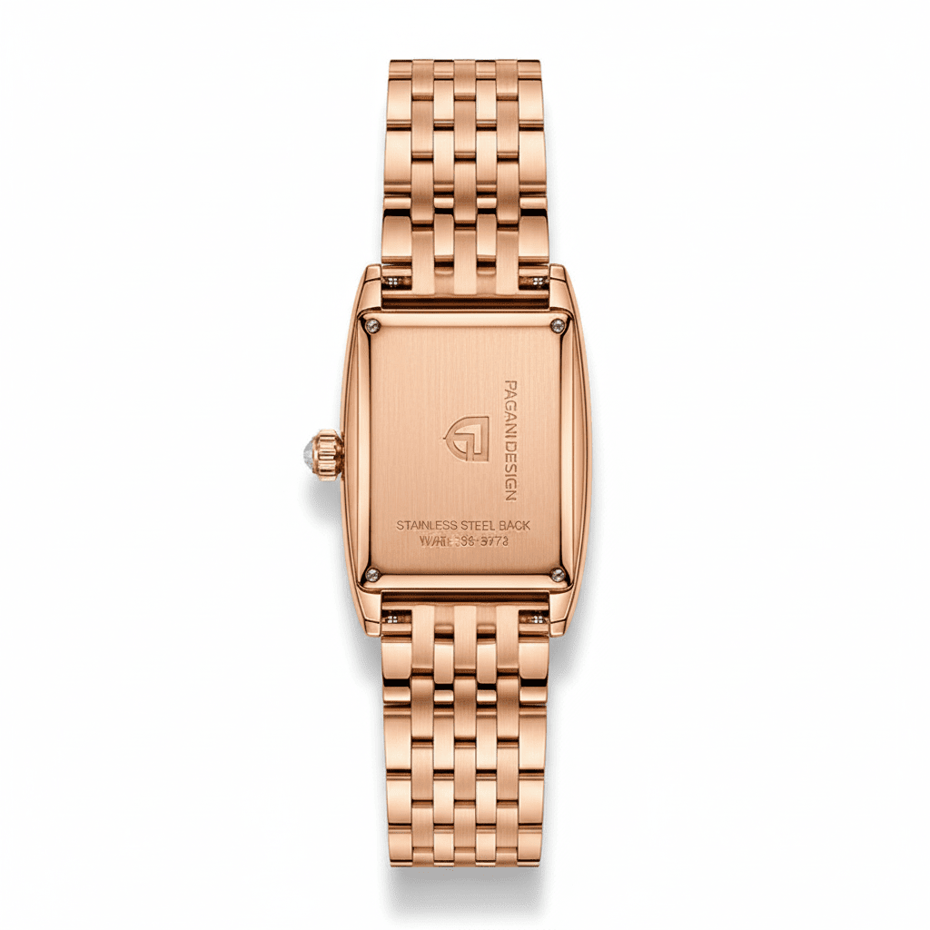 Relógio Pagani Design Feminino Retangular Safira e Cristais Gold White