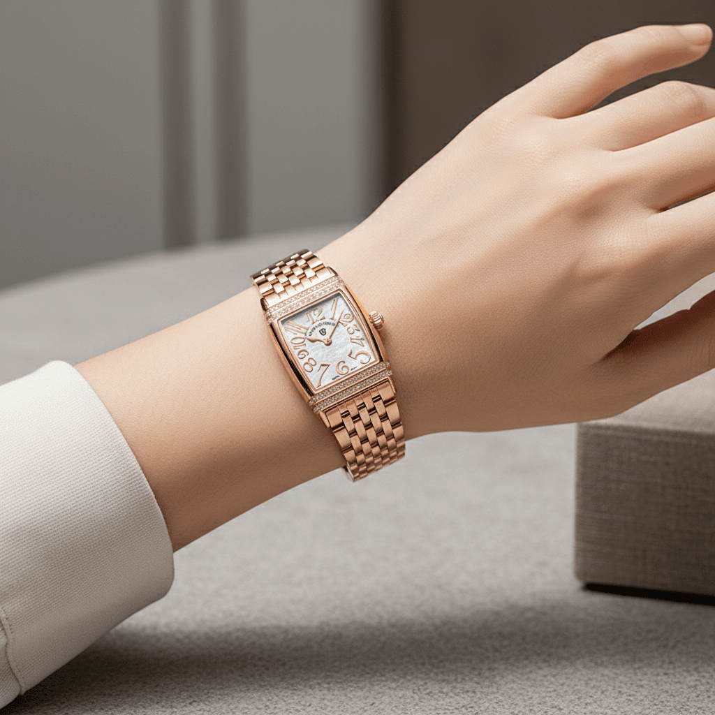 Relógio Pagani Design Feminino Retangular Safira e Cristais Gold White