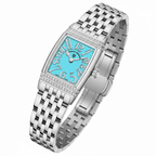 Relógio Pagani Design Feminino Retangular Safira e Cristais Silver Blue