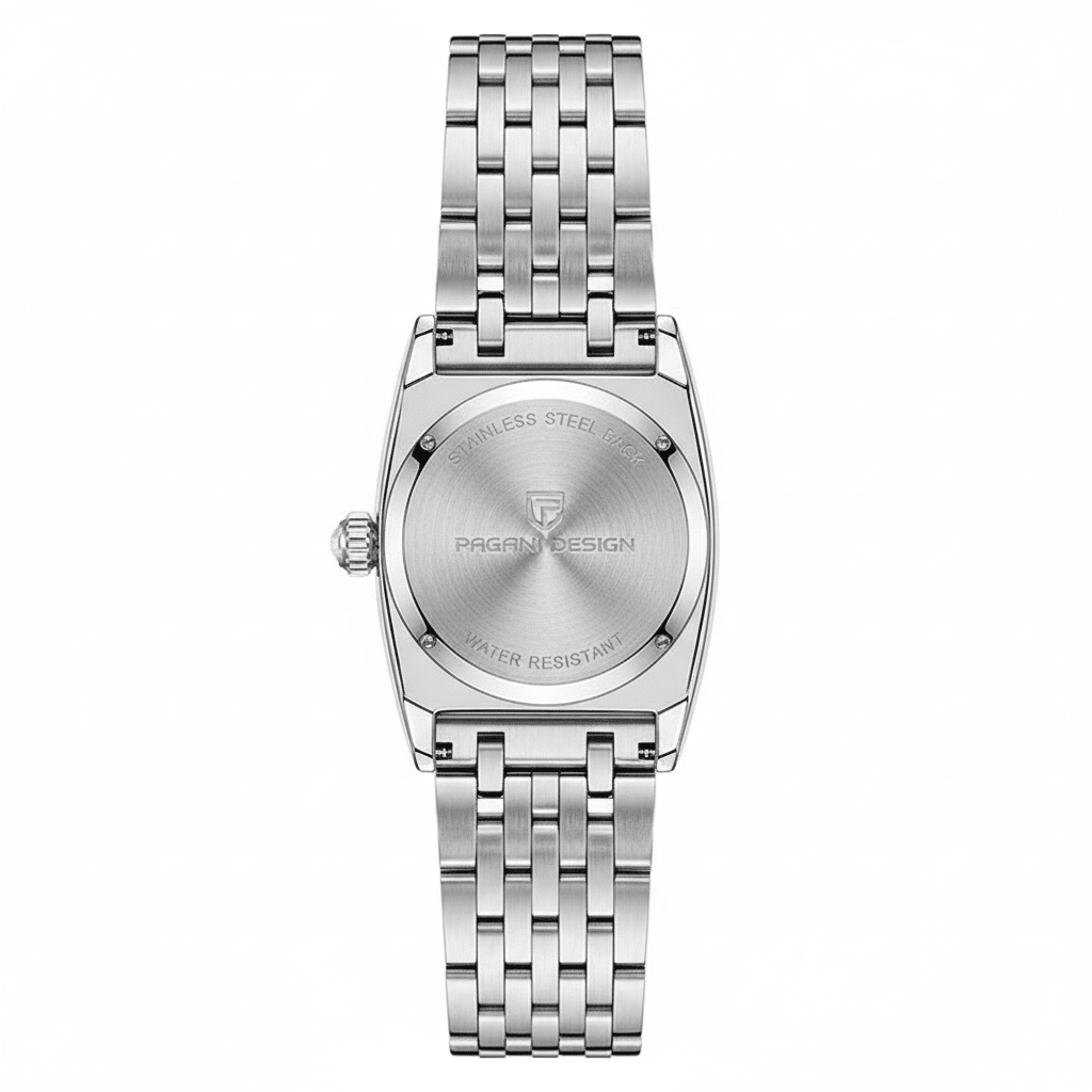 Relógio Pagani Design Feminino Retangular Safira e Cristais Silver Silver White