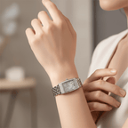 Relógio Pagani Design Feminino Retangular Safira e Cristais Silver Silver White
