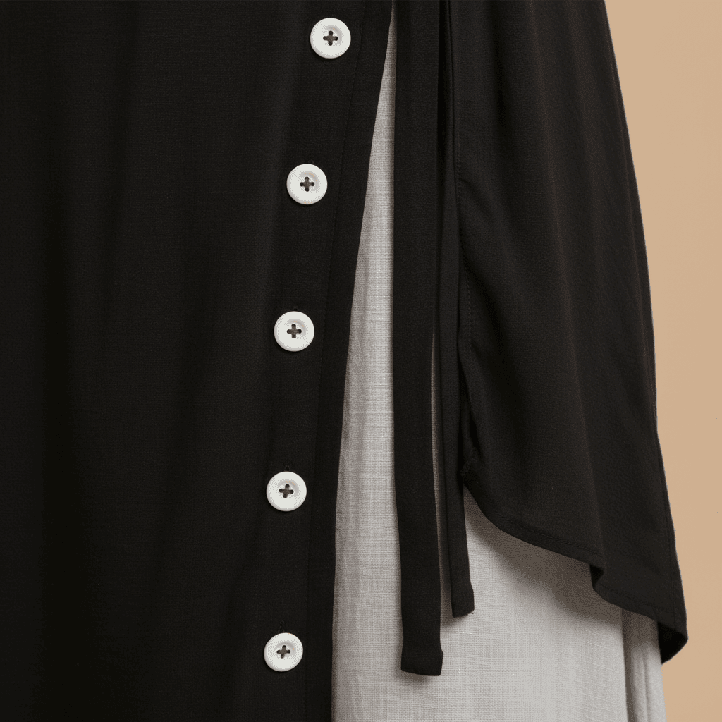 Vestido Feminino Midi em Camadas com Botões.